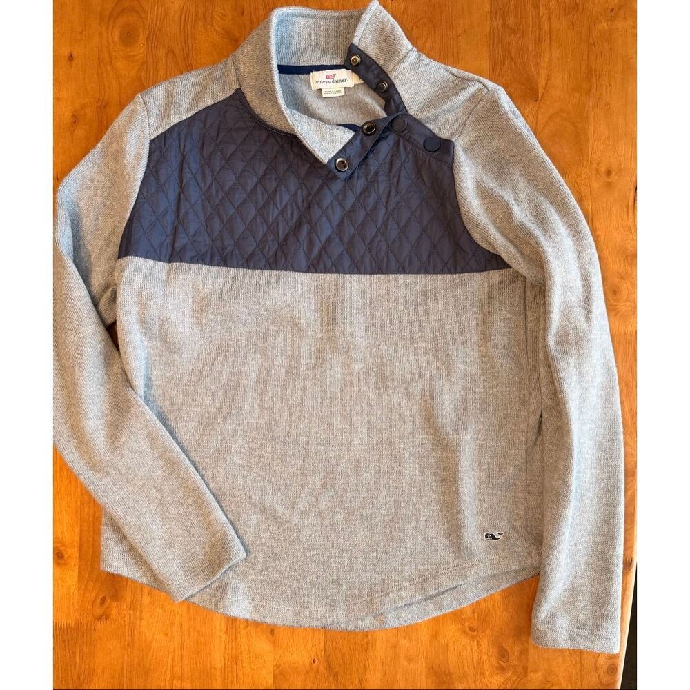 Vineyard Vines Quilted Asymmetric Womens Small Snap Button‎ Fleece Pullover